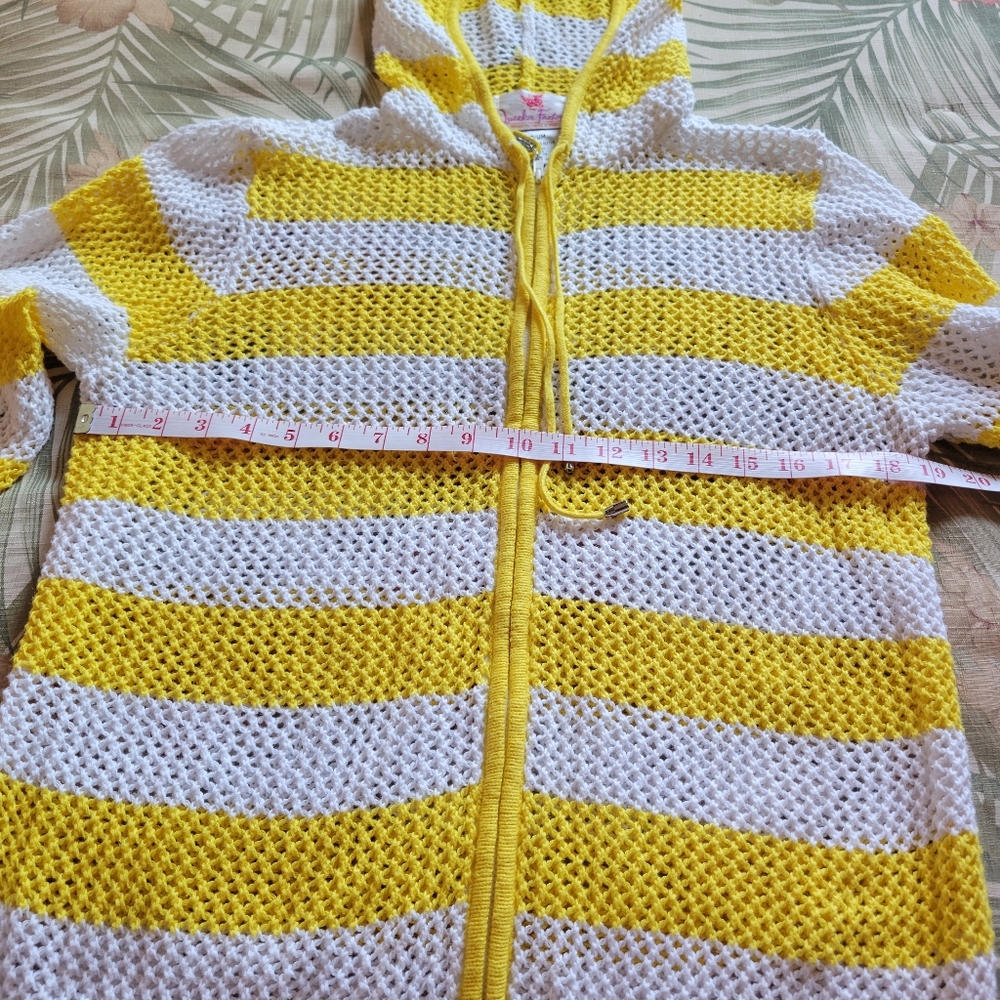 3/$25 Quacker Factory Open Knit Crochet Beach Sweater Hoodie Zipper Stripe Med - Picture 8 of 12